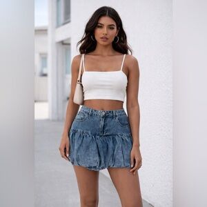 Blank NYC Denim Bubble Hem Mini Skirt Size 29 NWT Y2K Low Rise Balloon Skirt